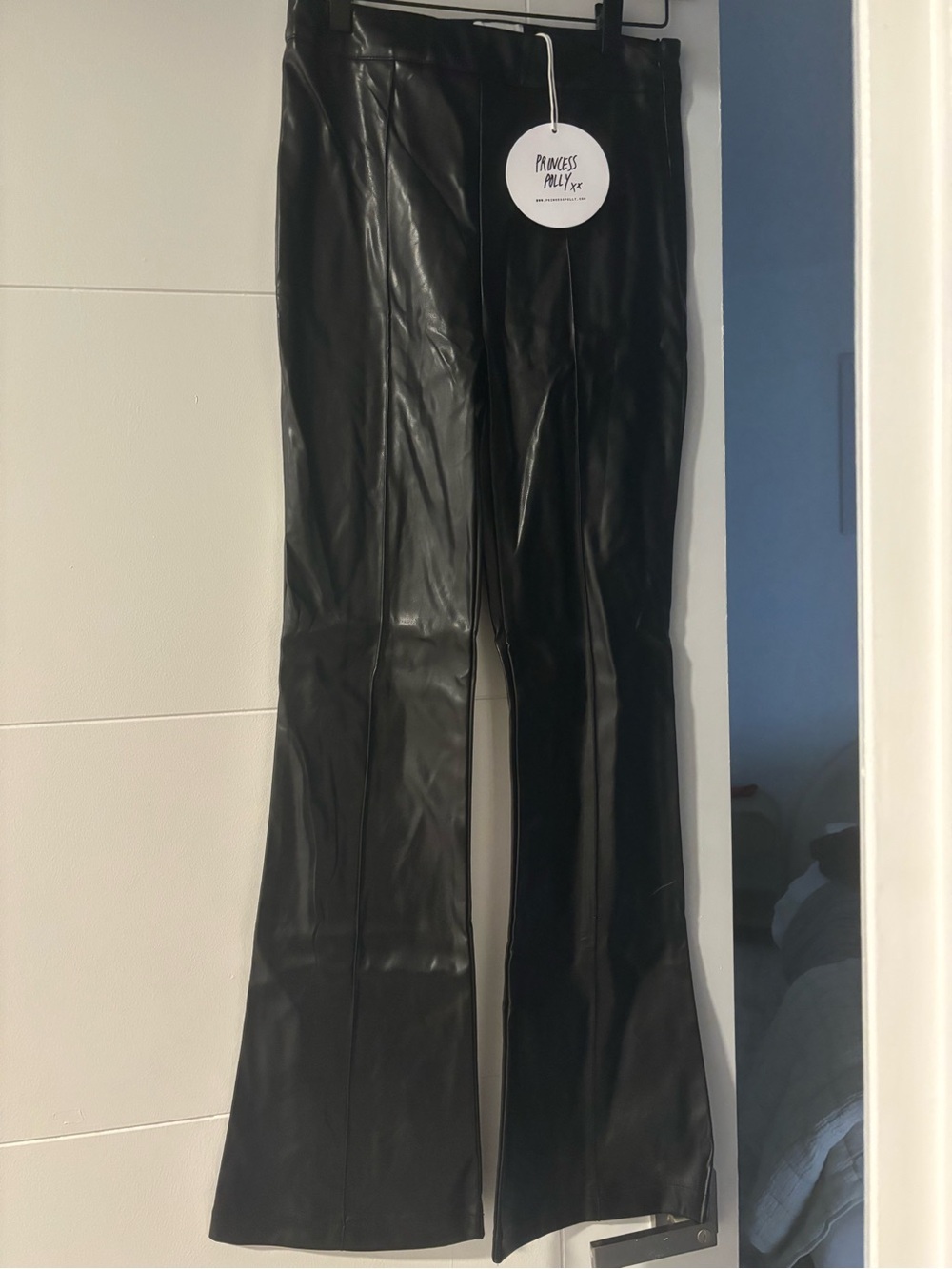 Princess Polly Black Faux Leather Flare Leg Pants